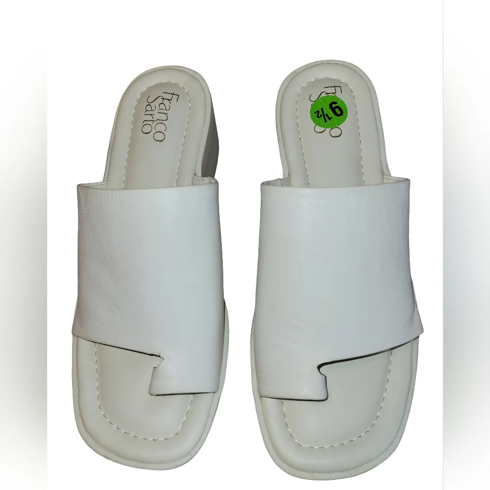 Franco Sarto Cessa White Leather Platform Toe Loop Slide Sandals Size 9.5